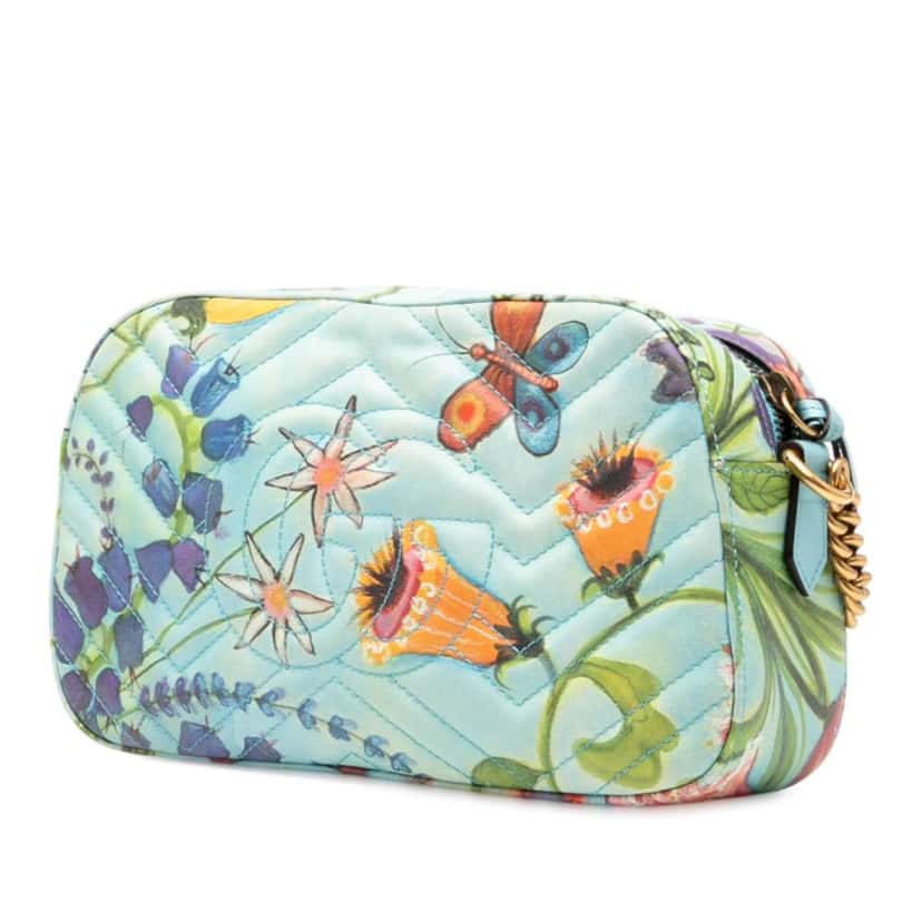 Gucci Unskilled Worker Small GG Marmont Matelasse Calfskin Flora Painted Crossbody Blue Leather Good condition - Back View