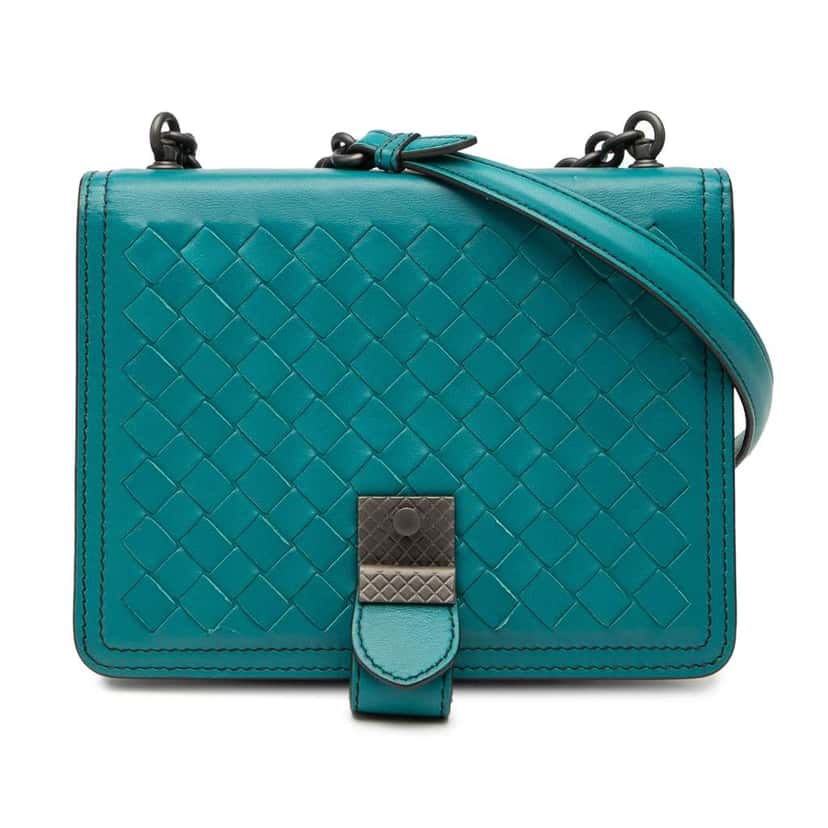 Bottega Veneta Mini Nappa Intrecciato Runway Shoulder Bag Blue Leather Good condition - Front View