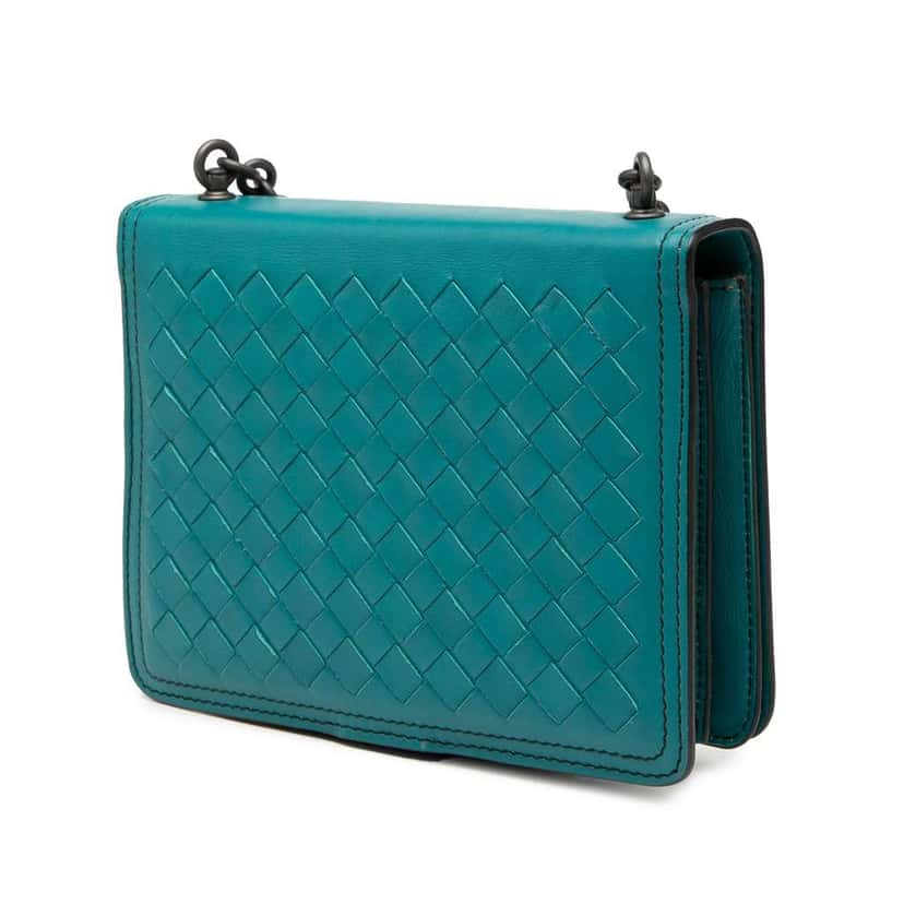 Bottega Veneta Mini Nappa Intrecciato Runway Shoulder Bag Blue Leather Good condition - Back View