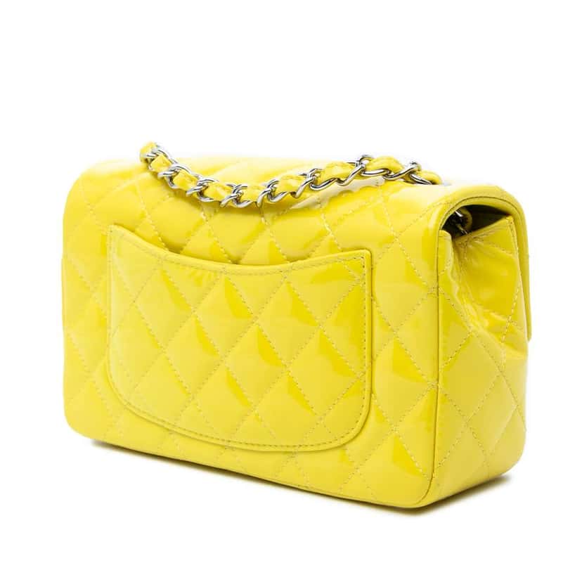 Chanel Mini Rectangular Classic Patent Single Flap Yellow Leather Good condition - Back View