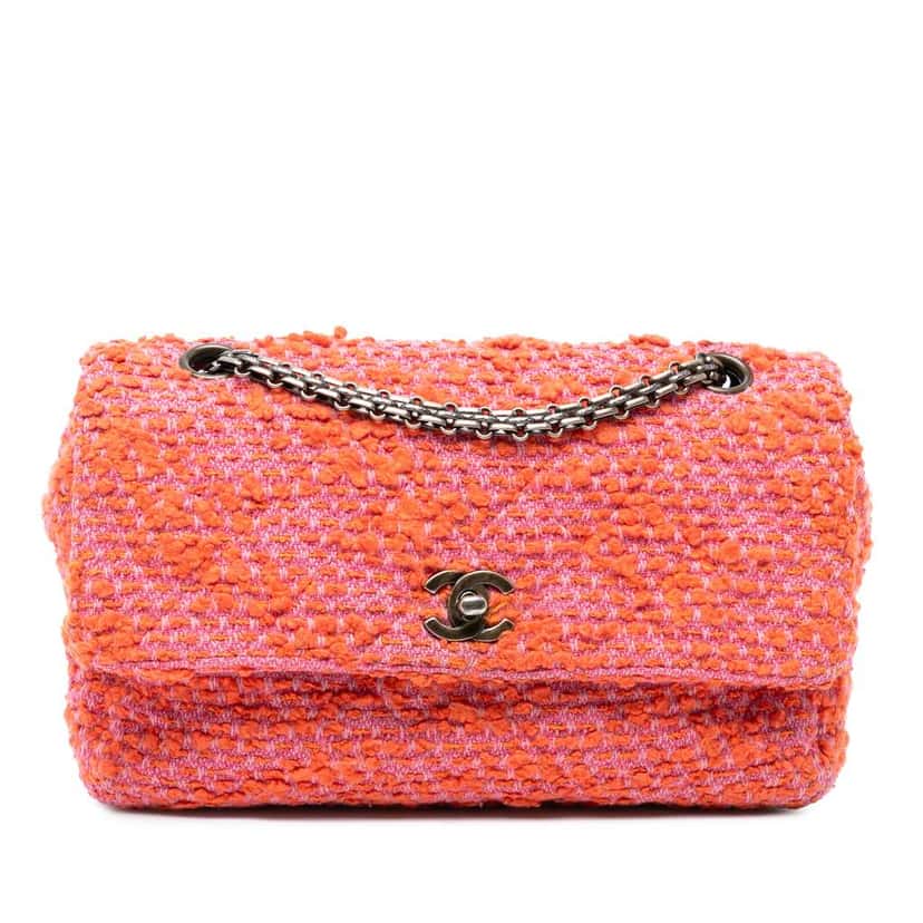 Chanel CC Quilted Tweed Flap Orange Tweed Very good condition - Front View