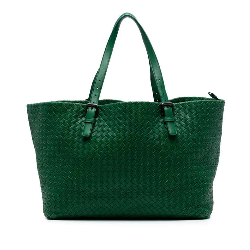 Bottega Veneta Large Nappa Intrecciato Cesta Tote Green Leather Good condition - Front View