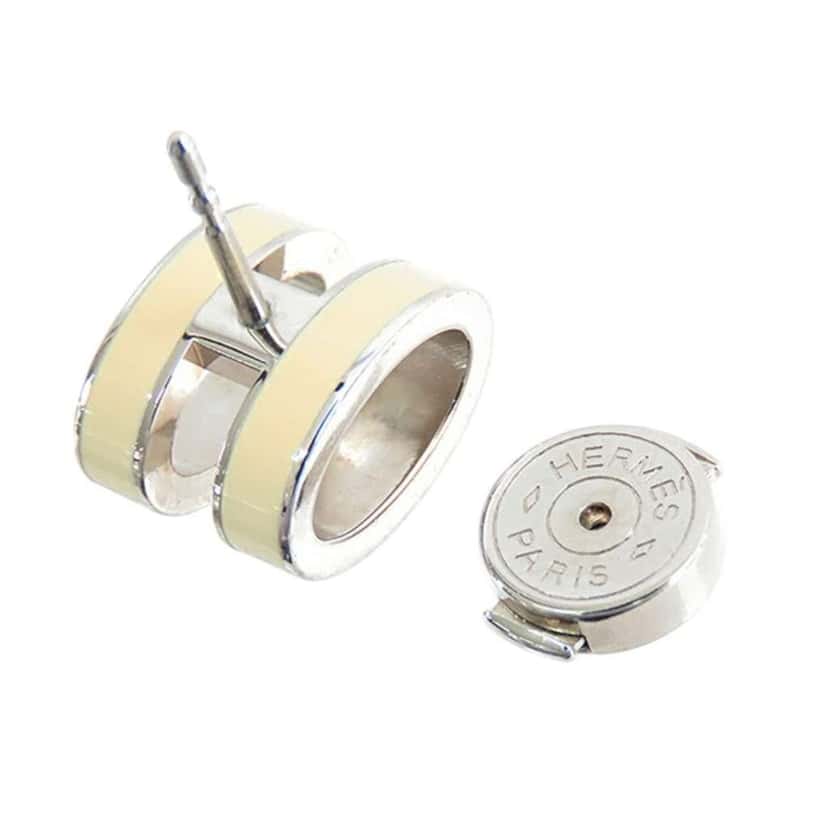 Hermès Lacquered Palladium Plated Mini Pop H Stud Earrings Silver Metal Good condition - Back View