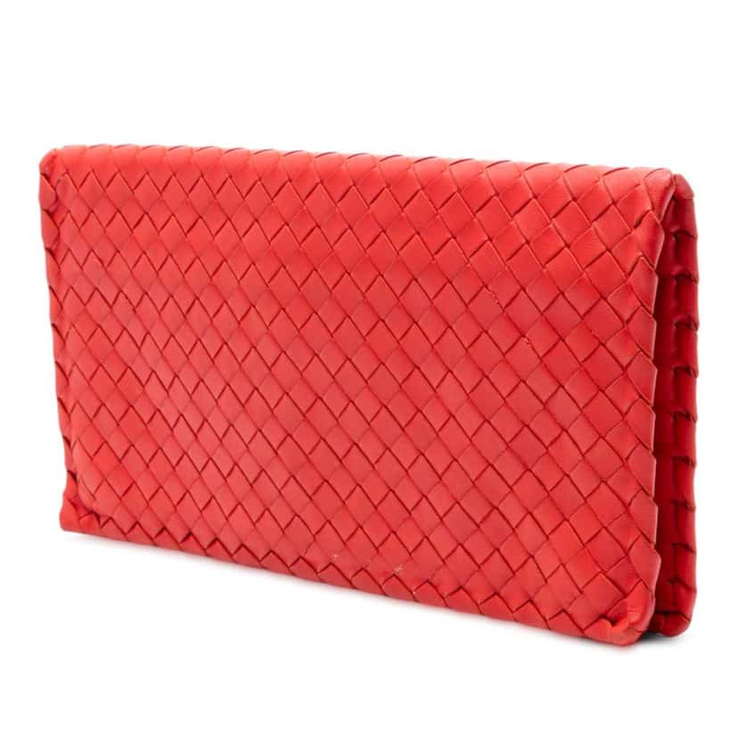 Bottega Veneta Nappa Intrecciato Turn Lock Clutch Red Leather Good condition - Back View
