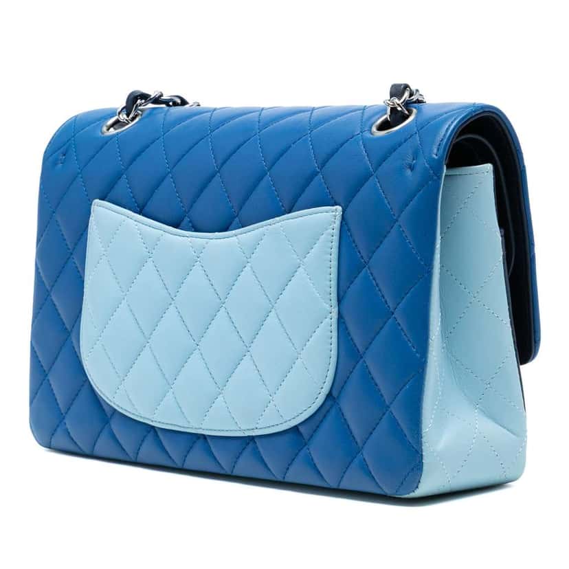 Chanel Medium Classic Tricolor Lambskin Double Flap Blue Leather Good condition - Back View