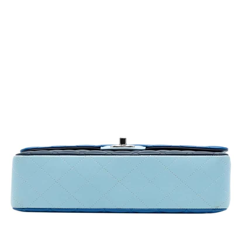 Chanel Medium Classic Tricolor Lambskin Double Flap Blue Leather Good condition - Inside View