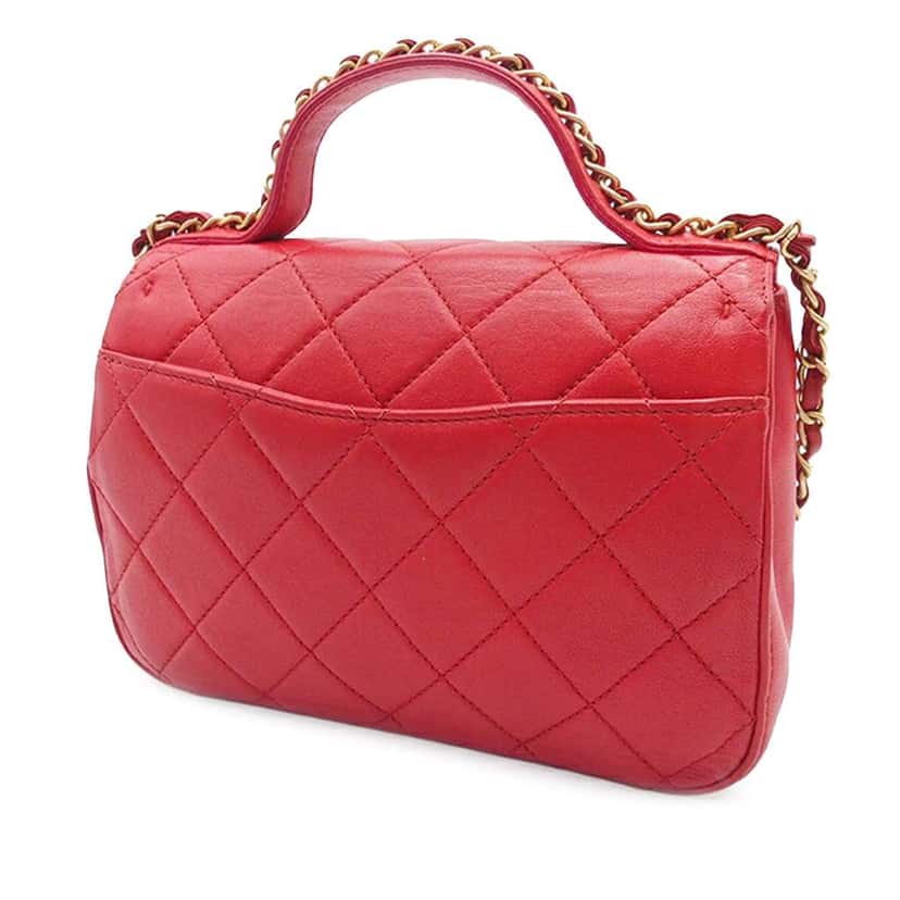 Chanel Quilted Lambskin Chain Infinity Top Handle Bag Red Leather Good condition - Back View