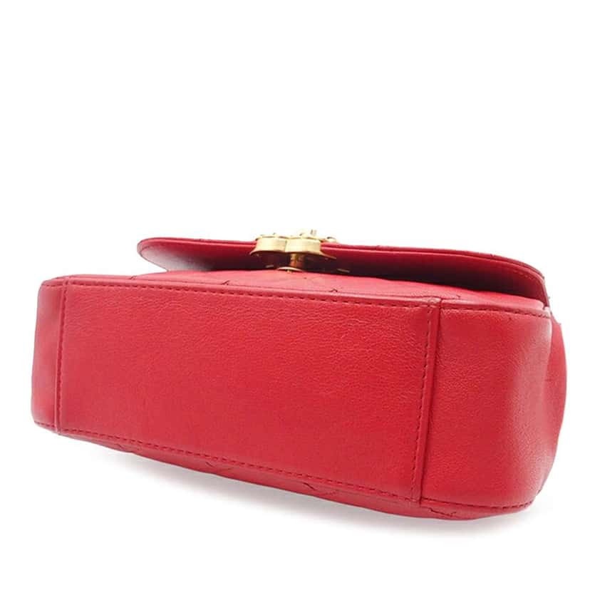 Chanel Quilted Lambskin Chain Infinity Top Handle Bag Red Leather Good condition - Inside View