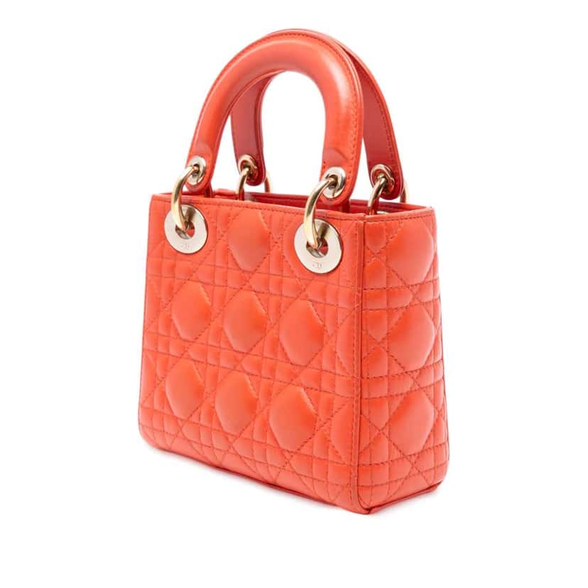 Dior Mini Lambskin Cannage Lady Dior Orange Leather Good condition - Back View