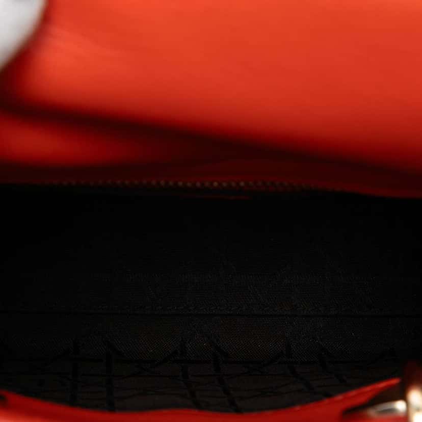 Dior Mini Lambskin Cannage Lady Dior Orange Leather Good condition - Model View