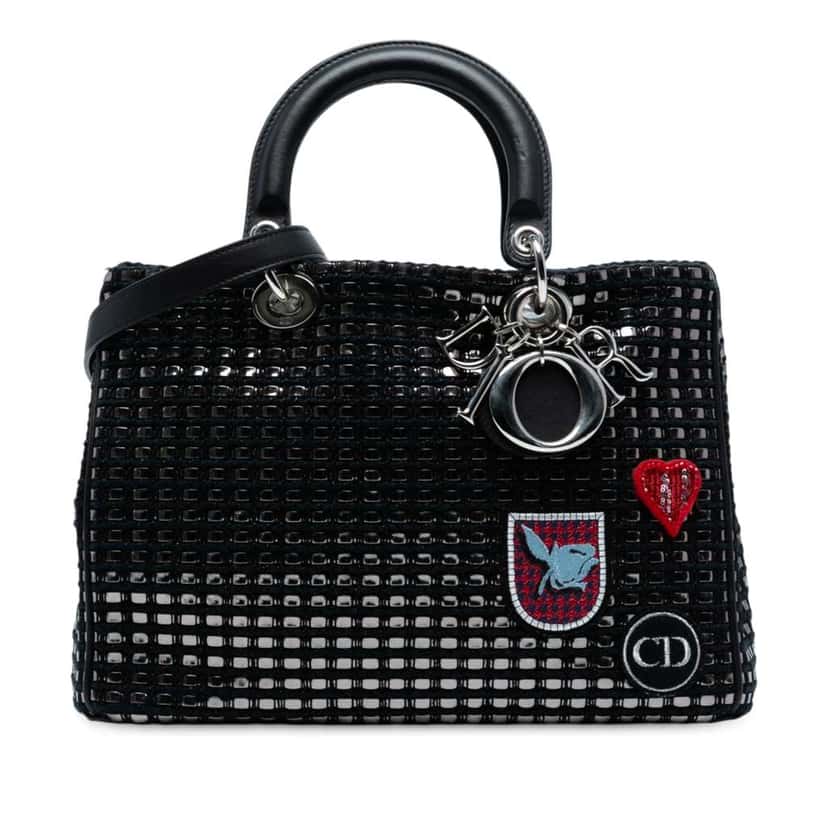 Dior Medium Metallic Tweed Patch Diorissimo Satchel Black Tweed Good condition - Front View