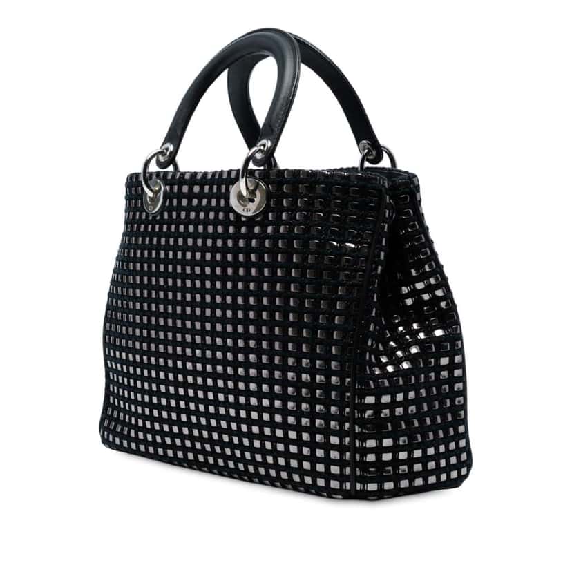 Dior Medium Metallic Tweed Patch Diorissimo Satchel Black Tweed Good condition - Back View