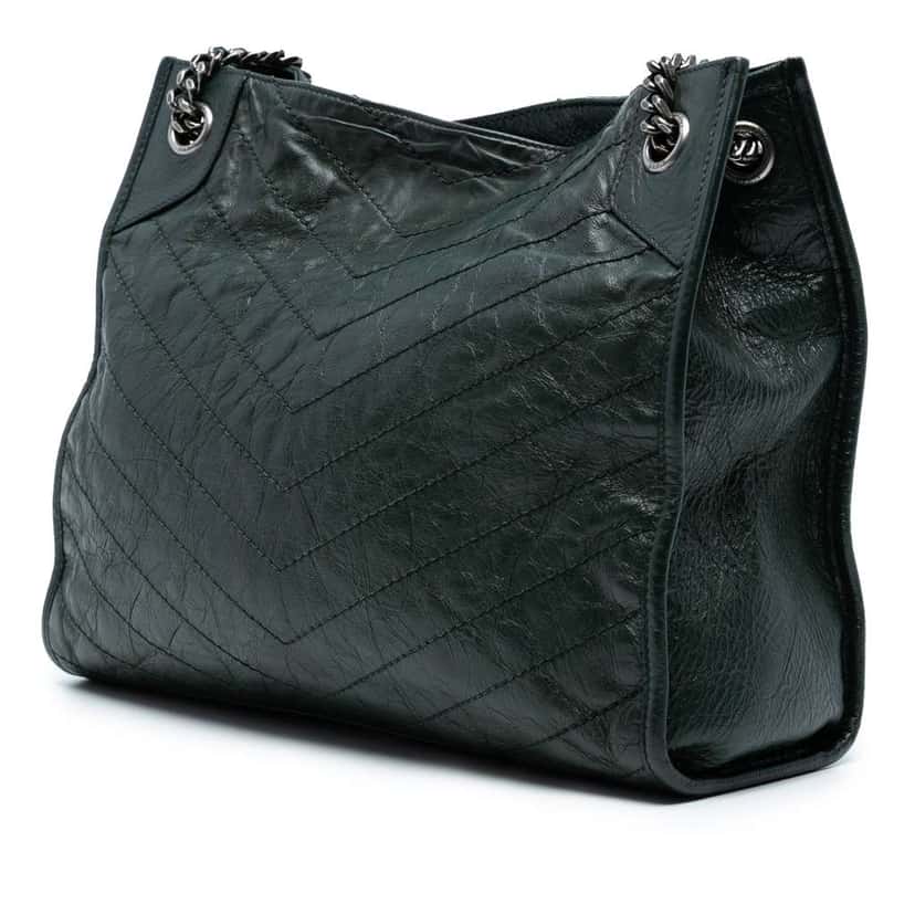 Saint Laurent Medium Crinkled Calfskin Monogram Niki Shopper Tote Green Leather Good condition - Back View