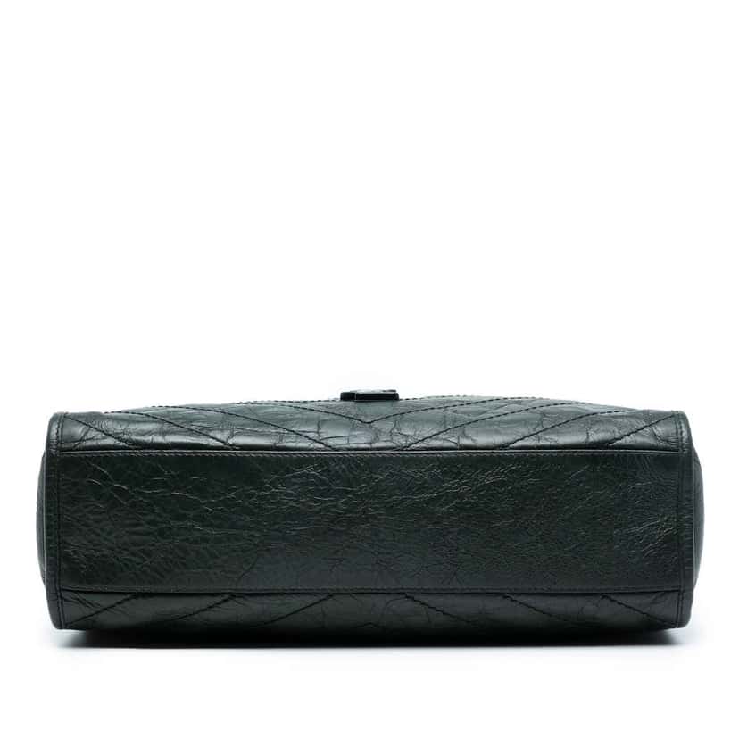 Saint Laurent Medium Crinkled Calfskin Monogram Niki Shopper Tote Green Leather Good condition - Inside View