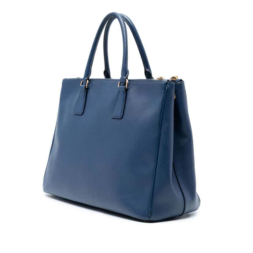 Prada Large Saffiano Lux Galleria Double Zip Tote Blue Leather Good condition - Back View