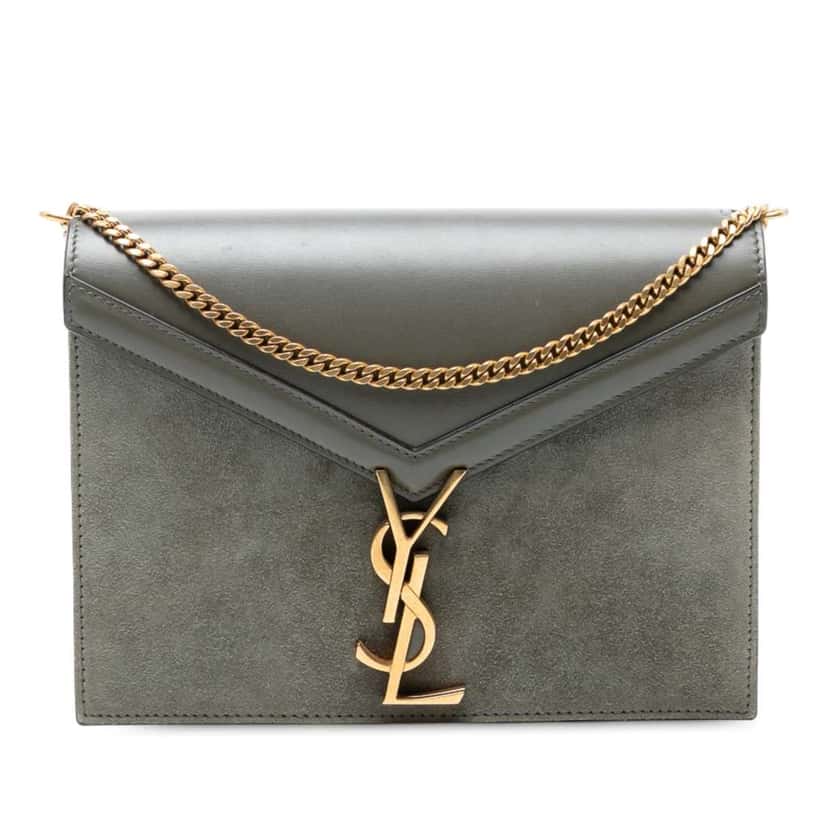 Saint Laurent Suede and Calfskin Monogram Cassandra Clasp Bag Grey Leather Good condition - Front View