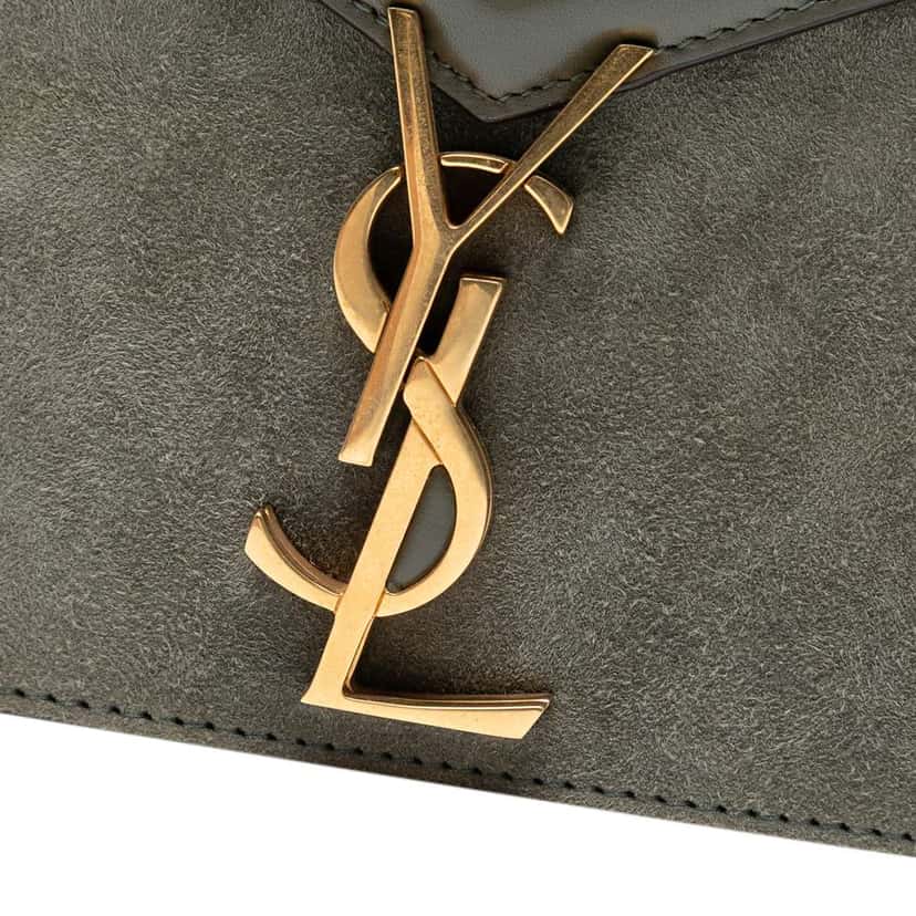 Saint Laurent Suede and Calfskin Monogram Cassandra Clasp Bag Grey Leather Good condition - Box View