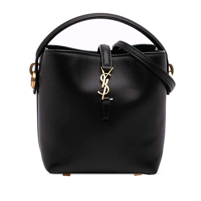 Saint Laurent Mini Shiny Calfskin Le 37 Bucket Bag Black Leather Good condition - Front View