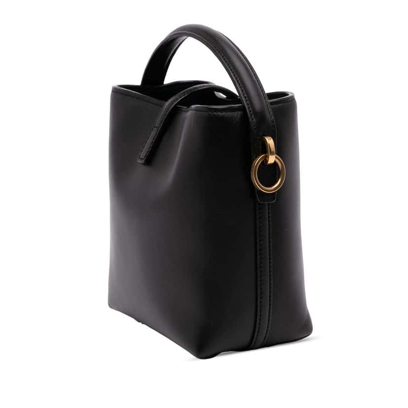 Saint Laurent Mini Shiny Calfskin Le 37 Bucket Bag Black Leather Good condition - Back View