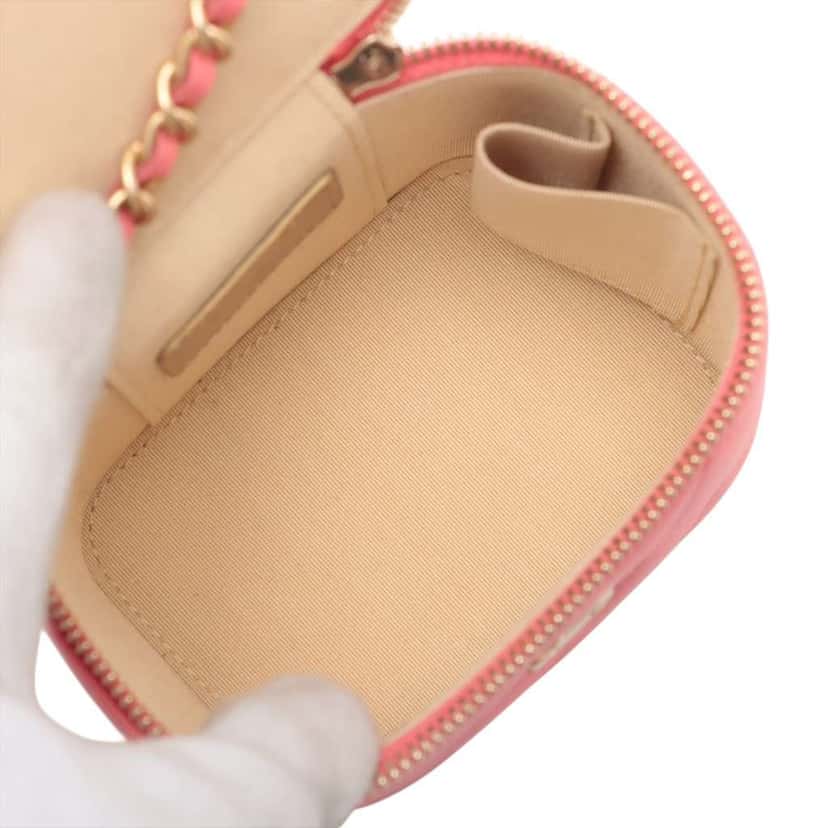 Chanel Mini Quilted Lambskin Pearl Crush Vanity Case With Chain Pink Leather Very good condition - Inside View