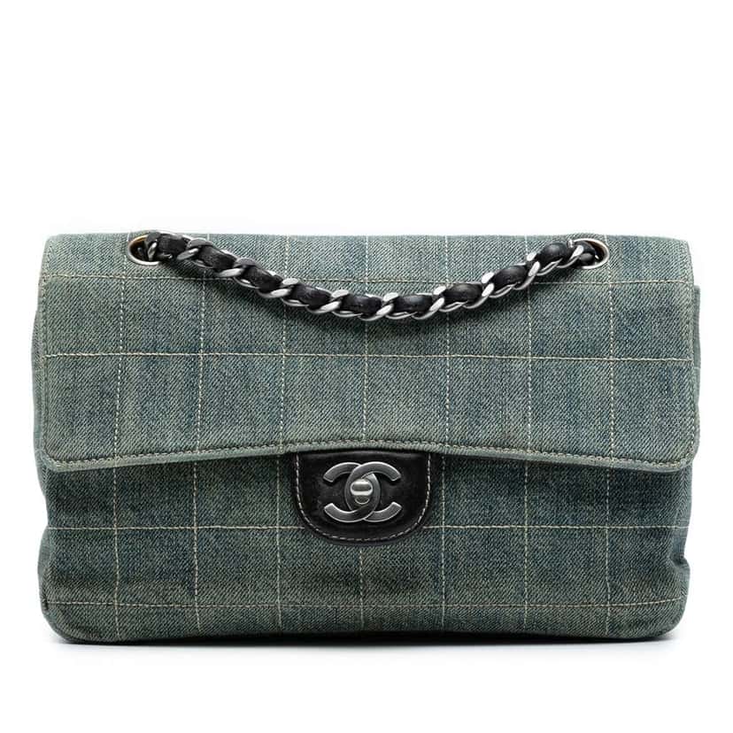 Chanel Medium Classic Chocolate Bar Denim Single Flap Blue Denim Good condition - Front View