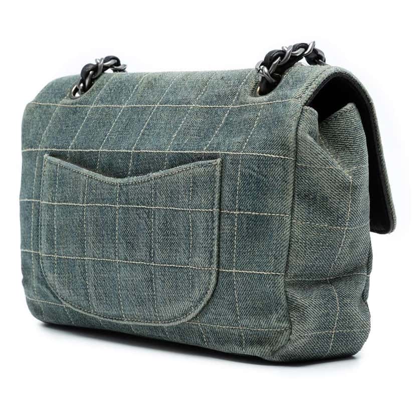 Chanel Medium Classic Chocolate Bar Denim Single Flap Blue Denim Good condition - Back View