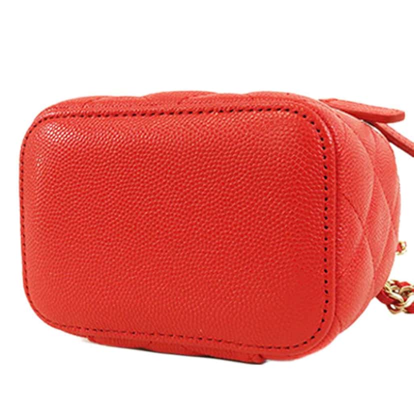 Chanel Mini Quilted Caviar Vanity Case with Chain Red Leather Good condition - Inside View