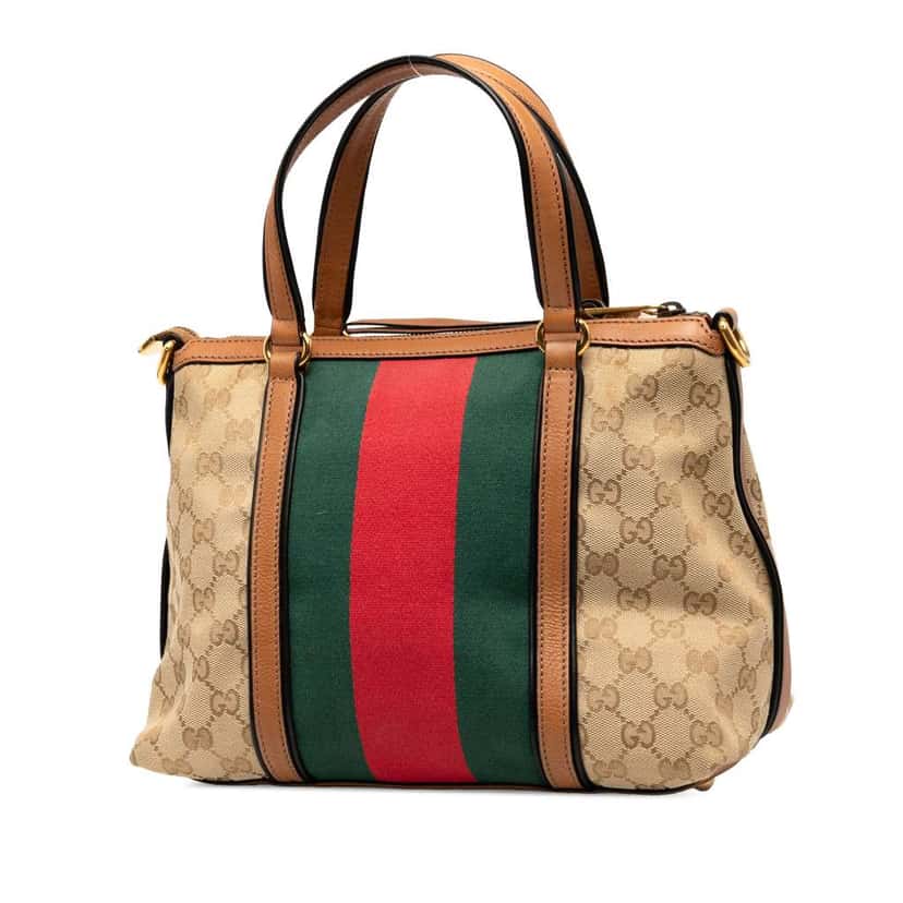 Gucci GG Canvas Web Satchel Brown Canvas Good condition - Back View