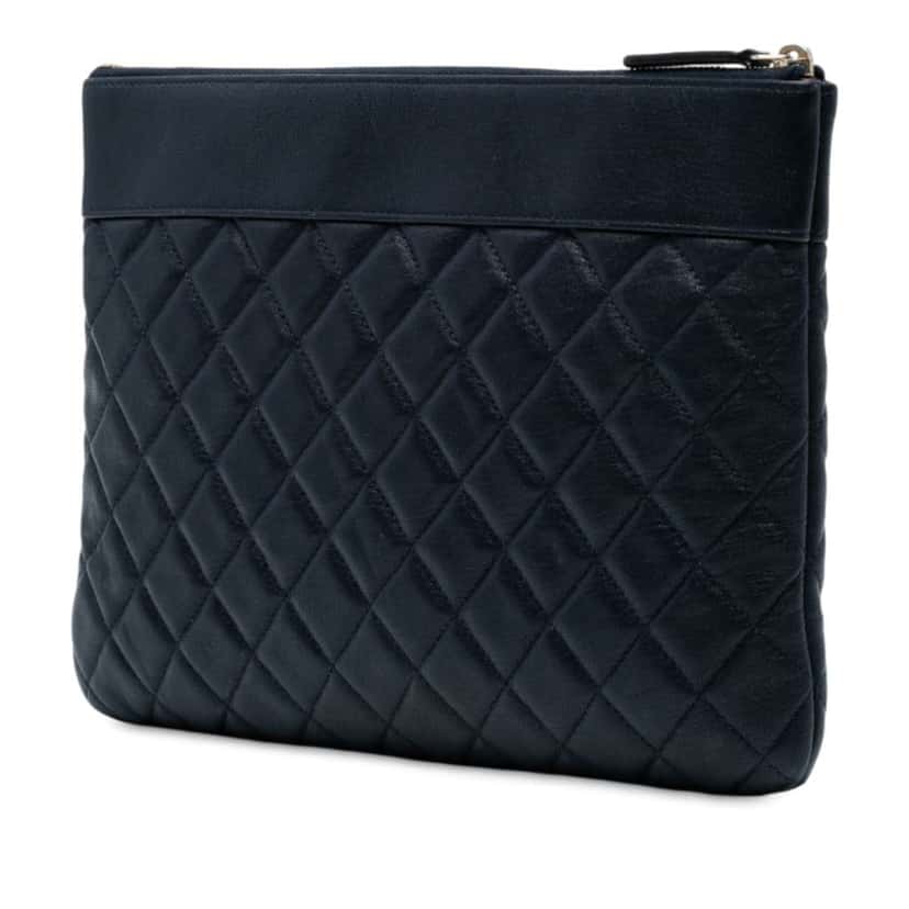 Chanel Medium Quilted Sheepskin Mademoiselle O Case Clutch Blue Leather Good condition - Back View