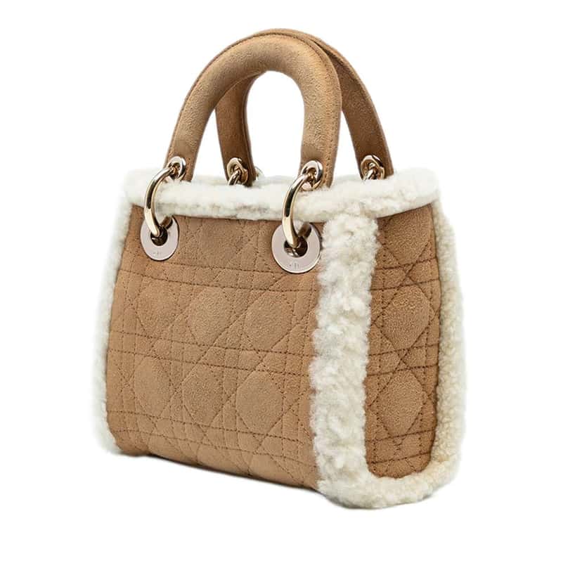 Dior Mini Suede Shearling Cannage Lady Dior Brown Leather Good condition - Back View