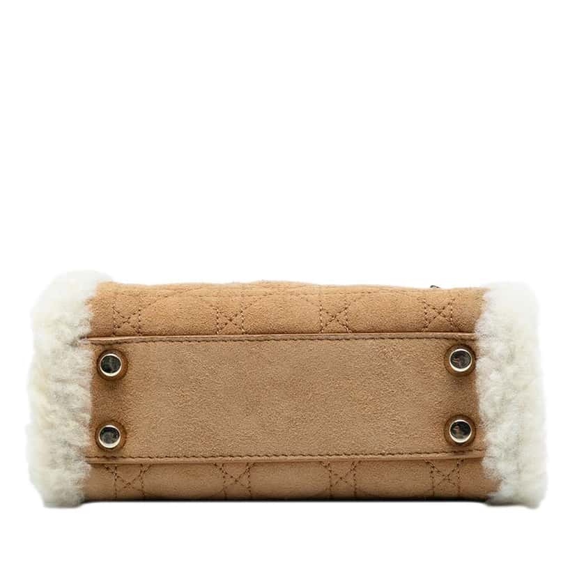 Dior Mini Suede Shearling Cannage Lady Dior Brown Leather Good condition - Inside View