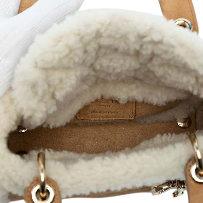 Dior Mini Suede Shearling Cannage Lady Dior Brown Leather Good condition - Model View