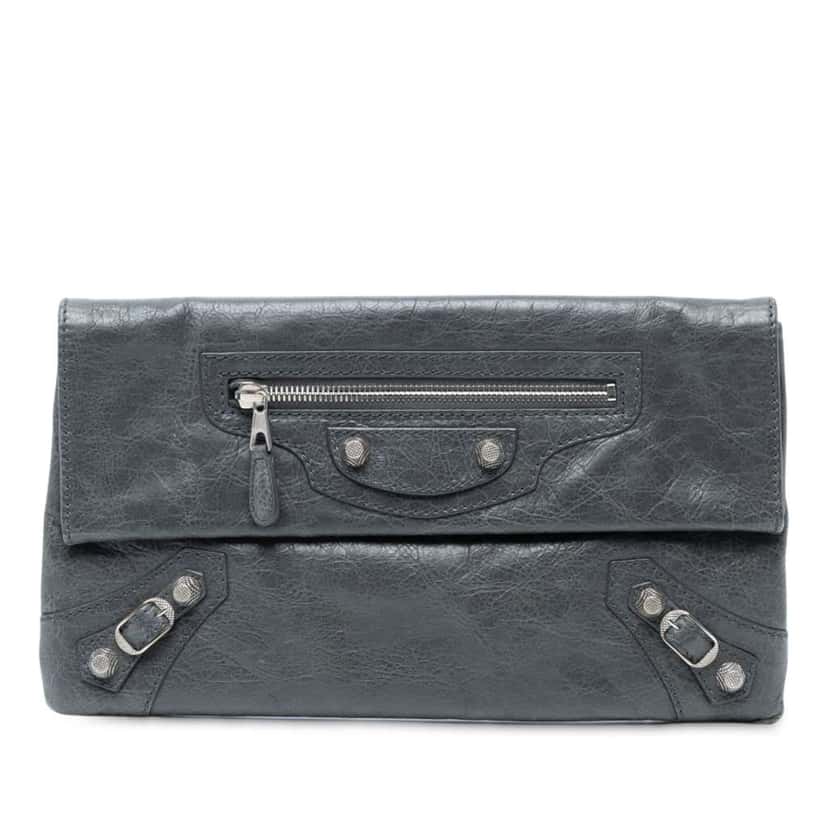 Balenciaga Lambskin Motocross Giant 12 Envelope Clutch Grey Leather Good condition - Front View