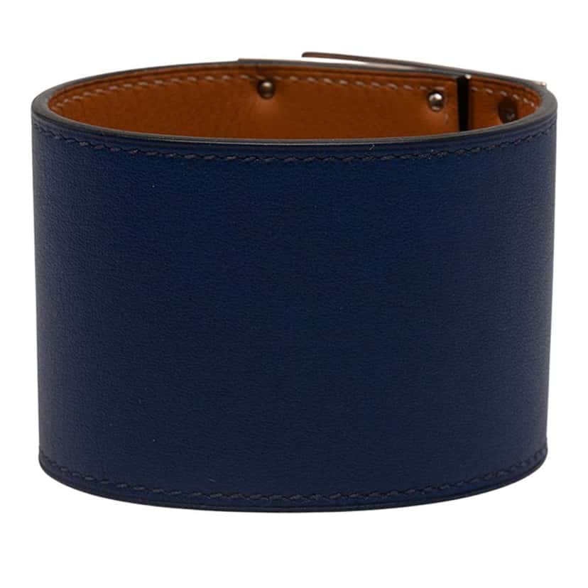 Hermès Swift and Palladium Plated Kelly Extreme Dog Bracelet Blue Leather Good condition - Inside View