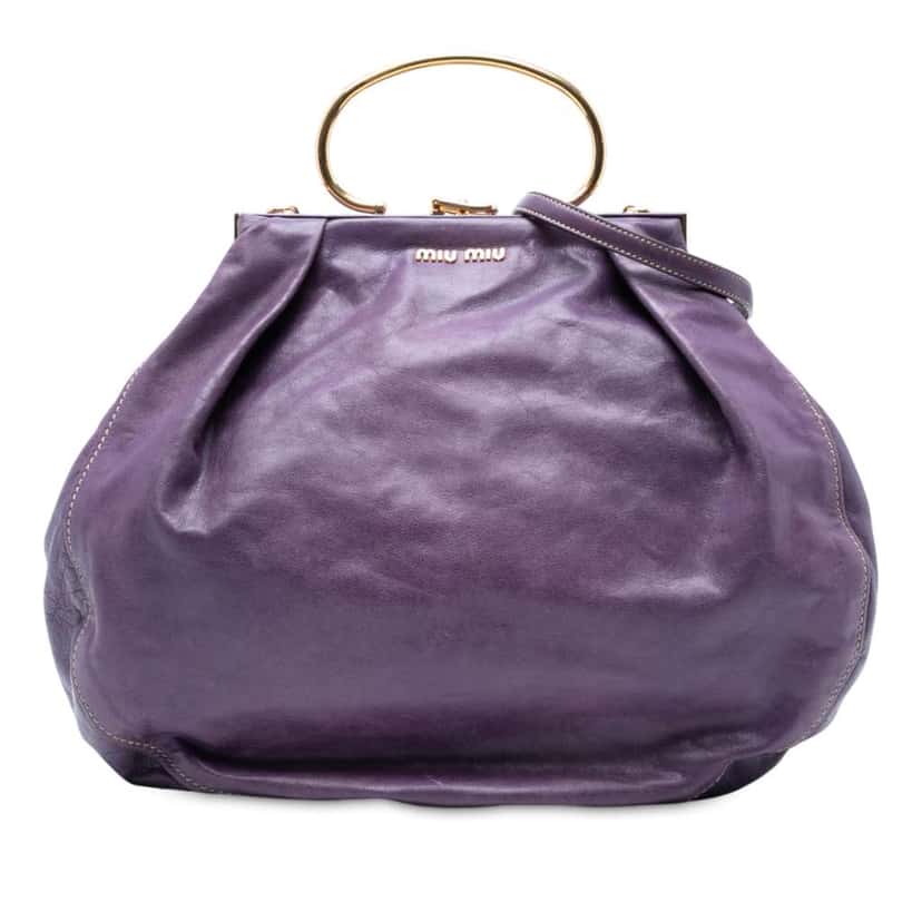 Miu Miu Distressed Leather Frame Satchel Purple Leather Good condition - Front View