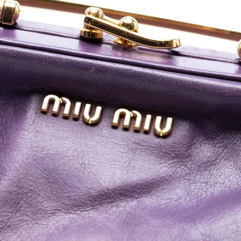 Miu Miu Distressed Leather Frame Satchel Purple Leather Good condition - Box View