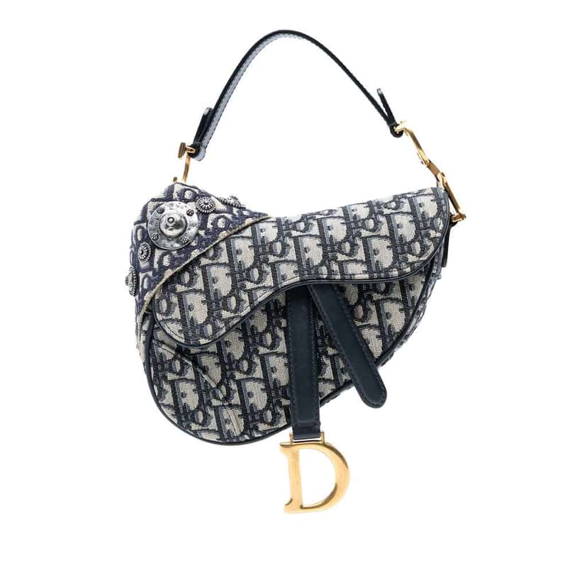 Dior Mini Oblique Canvas Saddle Bag Blue Canvas Good condition - Front View