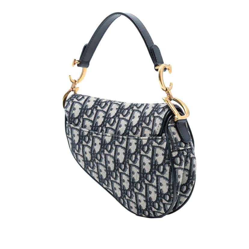 Dior Mini Oblique Canvas Saddle Bag Blue Canvas Good condition - Back View