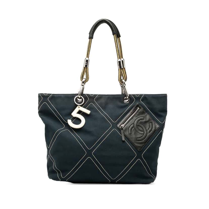 Chanel Cruise Line Medium CC No.5 Quilted Canvas Tote Blue Canvas Good condition - Front View