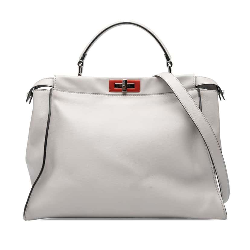 Fendi Large Leather Peekaboo Satchel Grey Leather Good condition - Front View