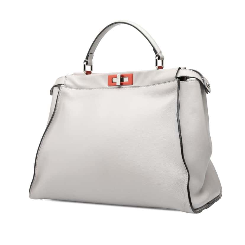 Fendi Large Leather Peekaboo Satchel Grey Leather Good condition - Back View