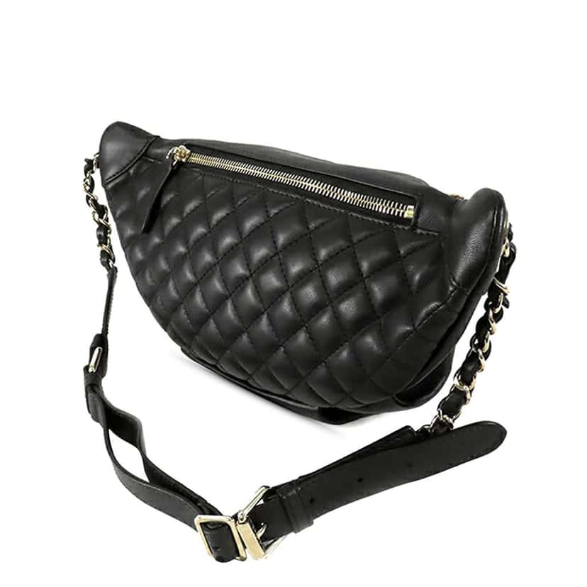 Chanel Quilted Crumpled Lambskin Front Pocket Belt Bag Black Leather Good condition - Back View