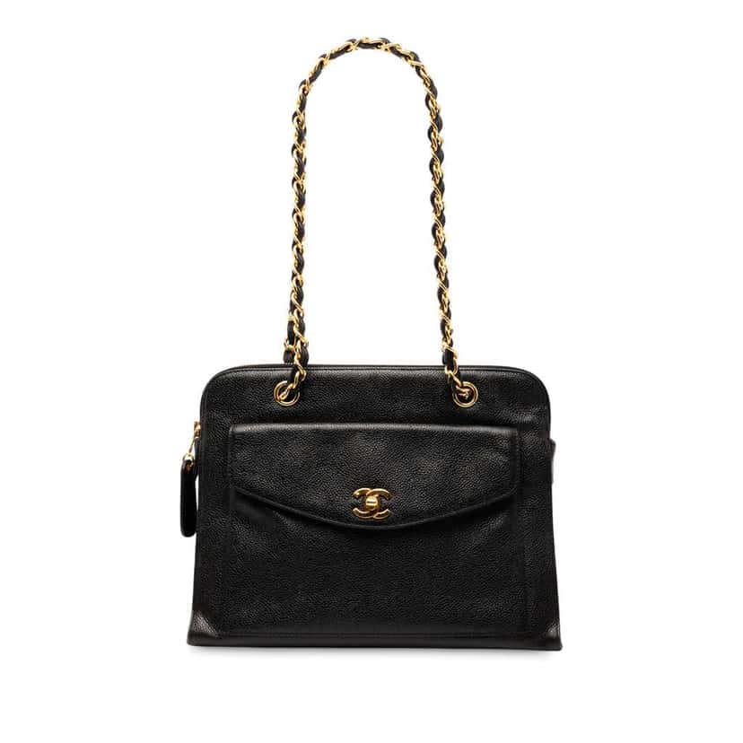 Chanel CC Caviar Front Pocket Shoulder Bag Black Leather Good condition - Front View