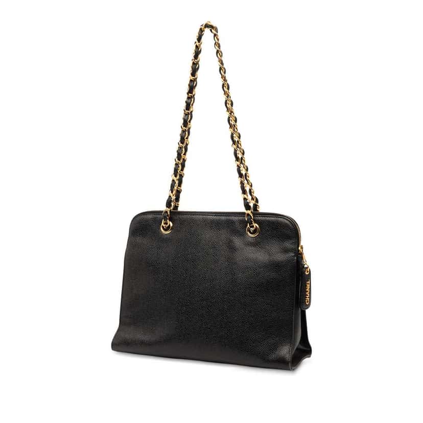 Chanel CC Caviar Front Pocket Shoulder Bag Black Leather Good condition - Back View