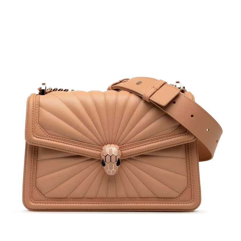 Bvlgari Quilted Smooth Calfskin Diamond Blast Serpenti Forever Crossbody Brown Leather Good condition - Front View