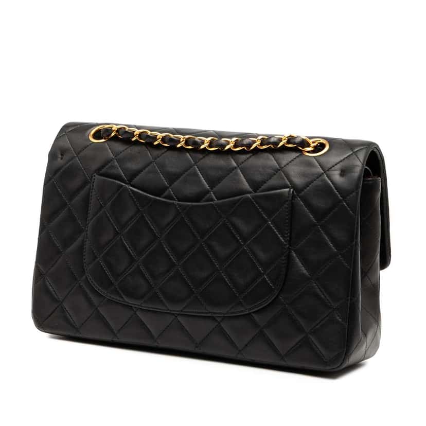 Chanel Medium Classic Lambskin Double Flap Black Leather Good condition - Back View
