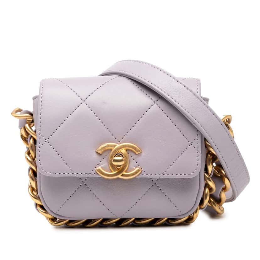 Chanel Mini Quilted Calfskin Framing Chain Flap Purple Leather Good condition - Front View