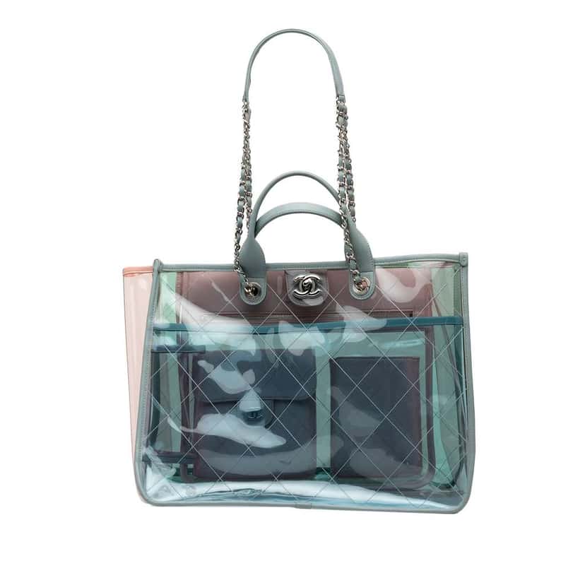 Chanel Medium Tricolor PVC and Lambskin Coco Splash Shopping Tote Blue Good condition - Front View
