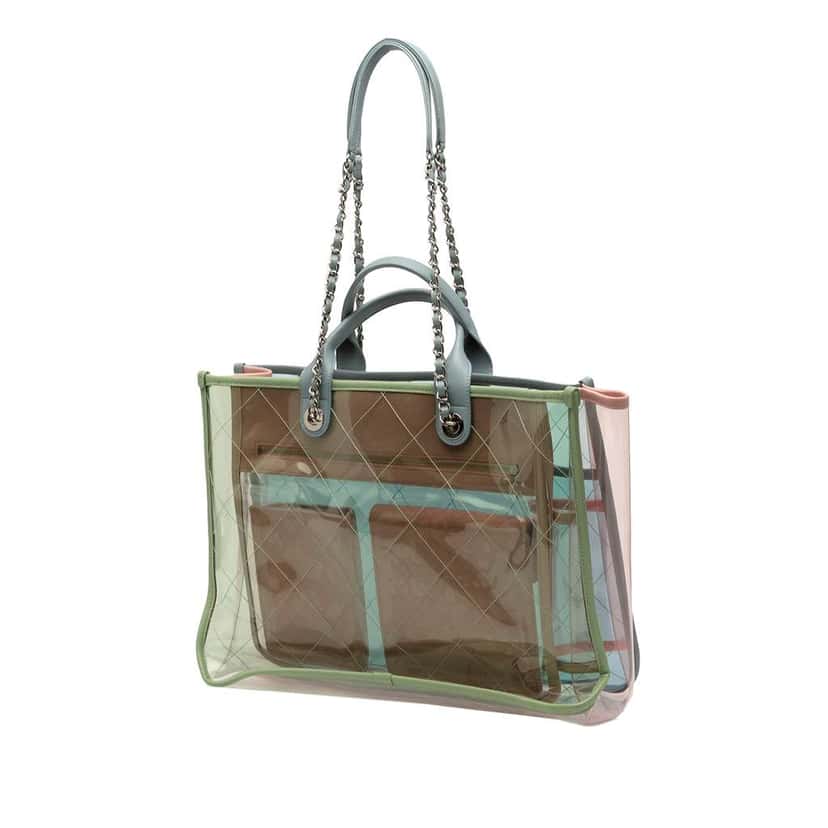 Chanel Medium Tricolor PVC and Lambskin Coco Splash Shopping Tote Blue Good condition - Back View