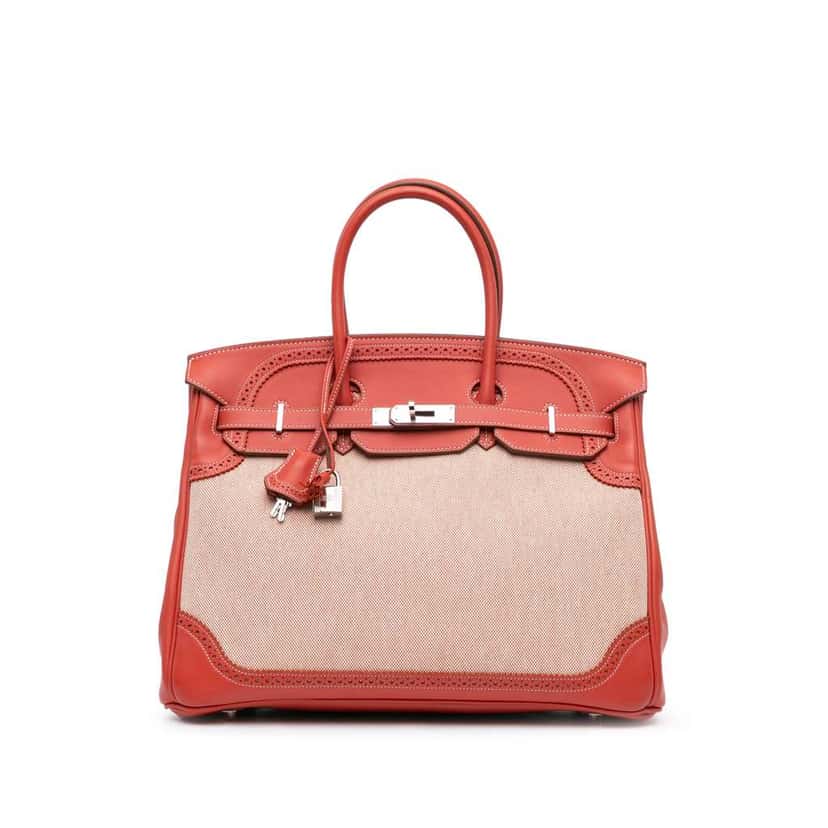 Hermès Swift And Ghillies Birkin Retourne 35 Orange Canvas Good condition - Front View